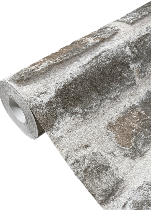 Тапет Джаки 3D тухли беж+кафяво флис винил 0.53x10.05м